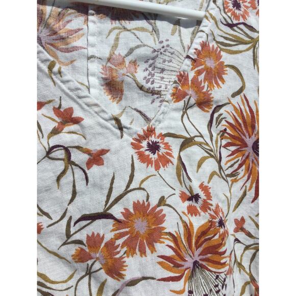 Joie Womens Linen Shift Dress Size Medium White Floral Boho Coastal Beach Boho - Picture 6 of 8